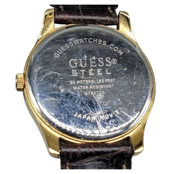 Guess Steel Mens Watch 39mm Gold Plated Case 7.25" Crocodile Leather Band VTG - Picture 6 of 16